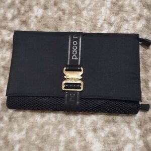 Paco Rabanne Folding Clutch Black Gold Metal Accents Compartments
